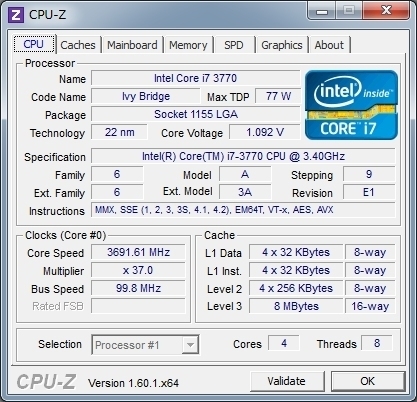 価格.com - 『CPU-Z』インテル Core i7 3770 BOX kokonoe_hさんの