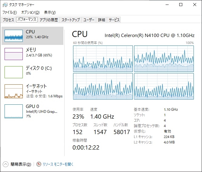 価格 Com Youtube視聴 Fhd 時のcpu メモリ Gpu使用率 Ecs Liva Z2 Livaz2 4 64 W10pro N4100 ナスアキナスさんのレビュー 評価投稿画像 写真 購入してよかった