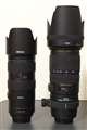 シグマ70-200mmF2.8との比較。細くて軽いです。