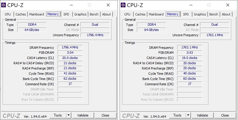 価格.com - 『CPU-Z Memory DDR4-3600(左)／3533(右)』crucial CT2K16G4DFD832A