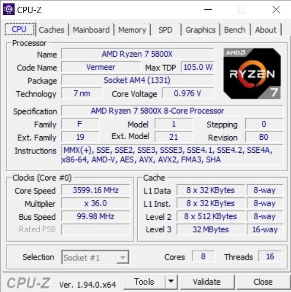 価格.com - 『CPU-Z』AMD Ryzen 7 5800X BOX げちぇなちぇこちぇさんの