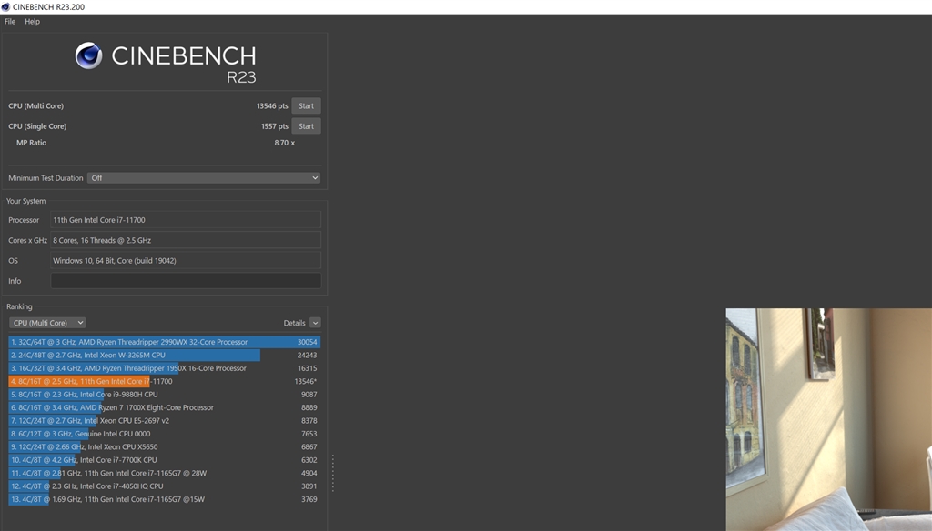 価格.com - 『Cinebench R23』インテル Core i7 11700 BOX 81-typeさん