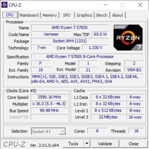 価格.com - 『CPU-Z』AMD Ryzen 7 5700X BOX Thousand-Dragonさんの 