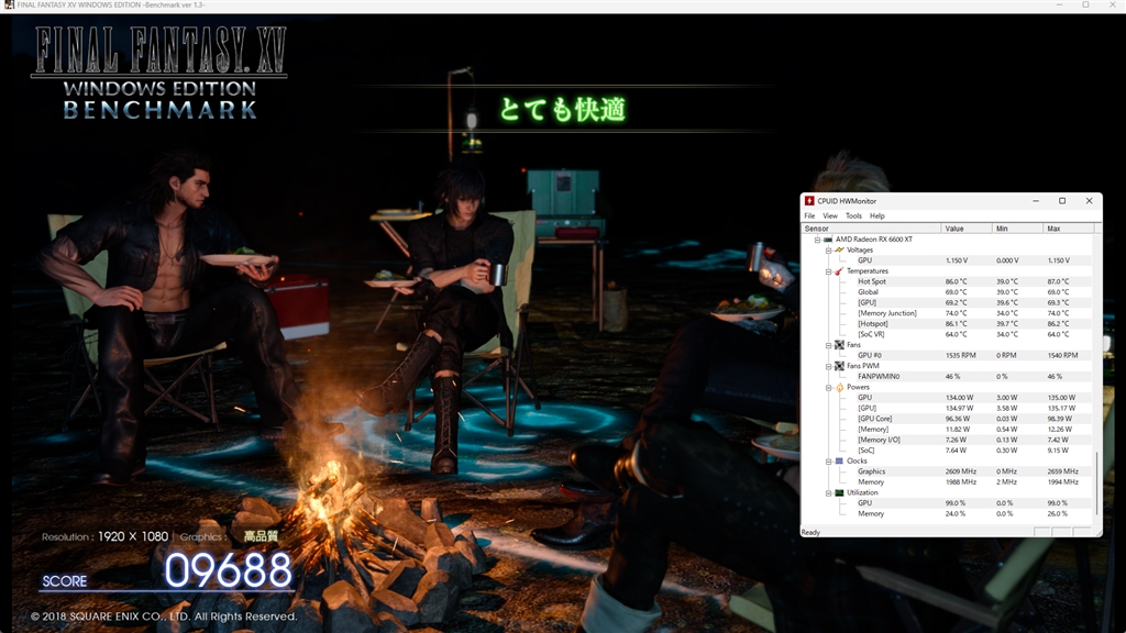 価格.com - 『FF15ベンチマーク 1920×1080 Score 9688 GPU温度69 