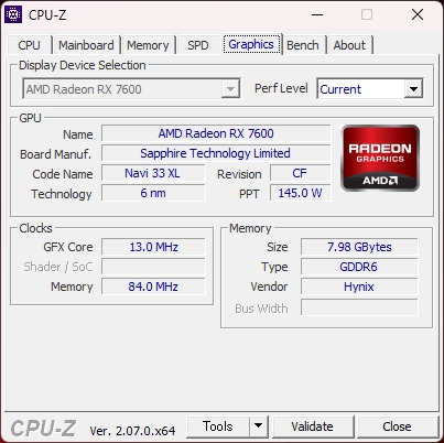 価格.com - 『CPU-Zの情報』SAPPHIRE PULSE Radeon RX 7600 GAMING 8GB GDDR6 ...