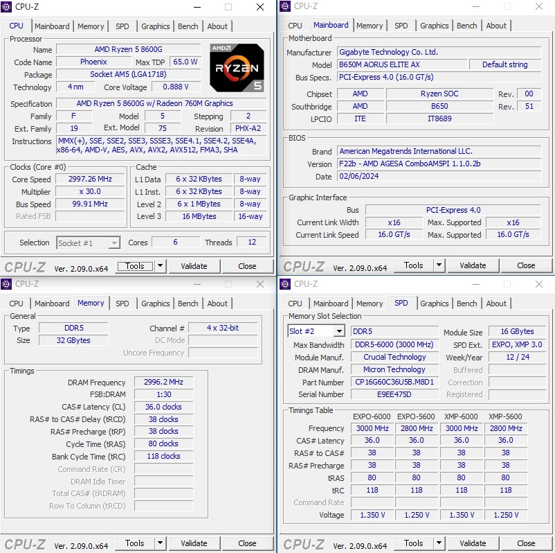 価格.com - 『CPU-Z』AMD Ryzen 5 8600G BOX B7Rさんのレビュー