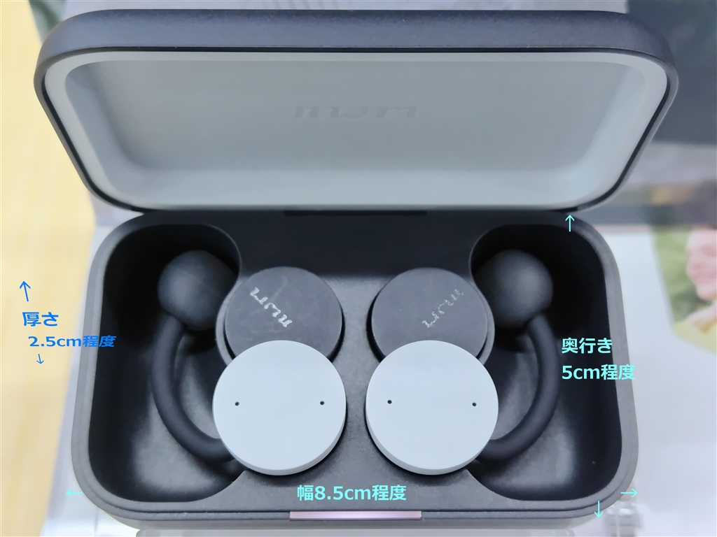価格.com - 『nwm DOTSをバッテリーケースに収めた様子と寸法』NTT