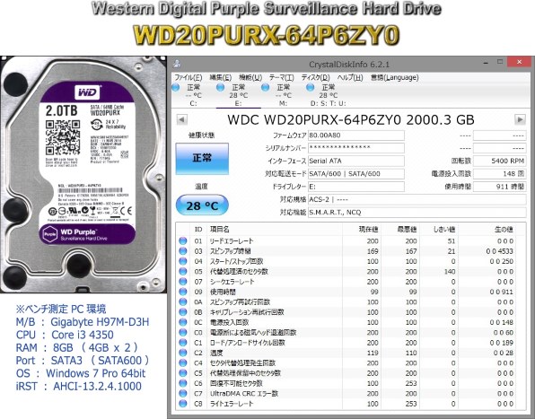 【希少品/使用時間小】DIGA換装用2TB 3.5インチHDD WD20PURX Amazon.com: Western Digital 2TB WD Purple Surveillance