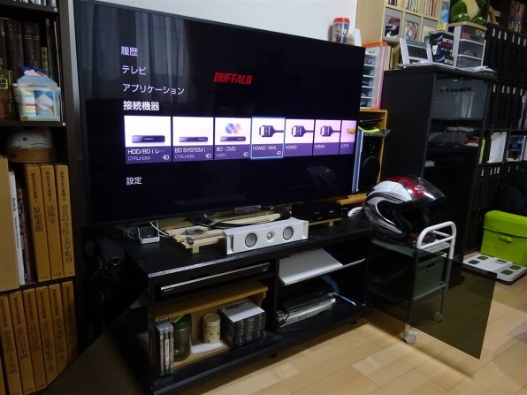 デッキが2台入るテレビ台上収納・デスク上ディスプレイモニター