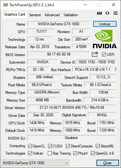 バラ売り可 確認用 Palit Microsystems NE61650S1BG1-1175A (GeForce GTX1650
