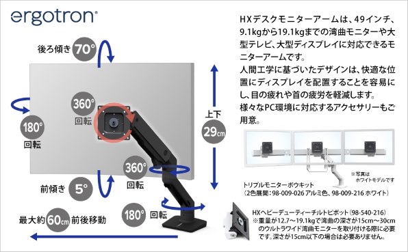 エルゴトロン HX Desk Monitor Arm 45-475-224 [マットブラック]投稿