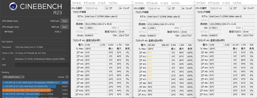 i5_12600K→i7_12700Kに変更。さすがに温度が。。。』 インテル Core