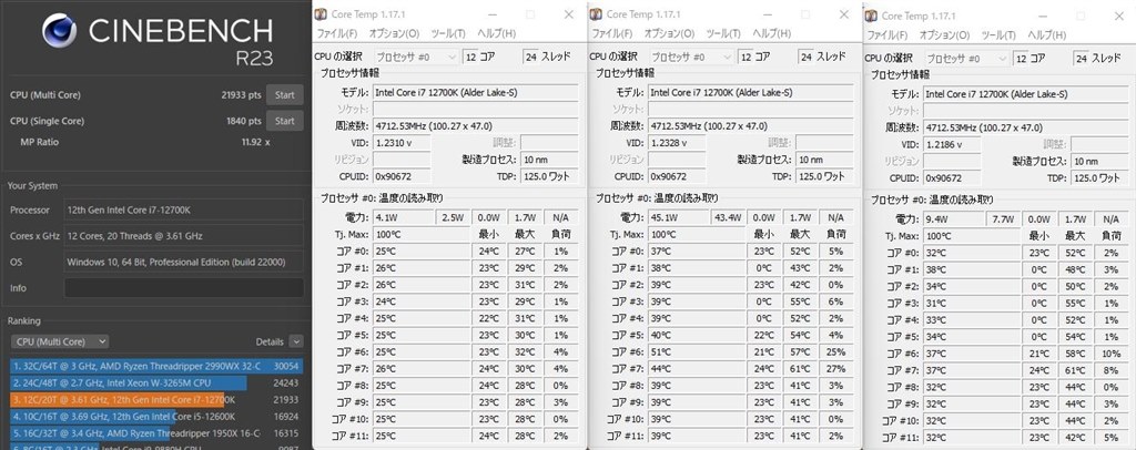 i5_12600K→i7_12700Kに変更。さすがに温度が。。。』 インテル Core