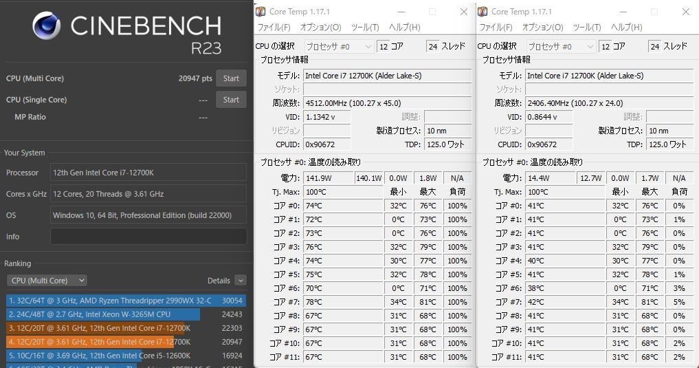 i5_12600K→i7_12700Kに変更。さすがに温度が。。。』 インテル Core