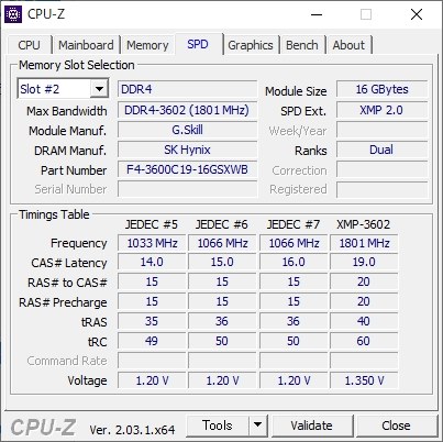 比較的安価なDDR4-3600 OCメモリ』 G.Skill F4-3600C19D-32GSXWB [DDR4 