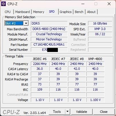 Crucial DDR5-4800 32GBx2枚 CT2K32G48C40U5 Crucial CT2K32G48C40U5 288pin DDR5-4800 CL40-39-39 64GB(32GBx2