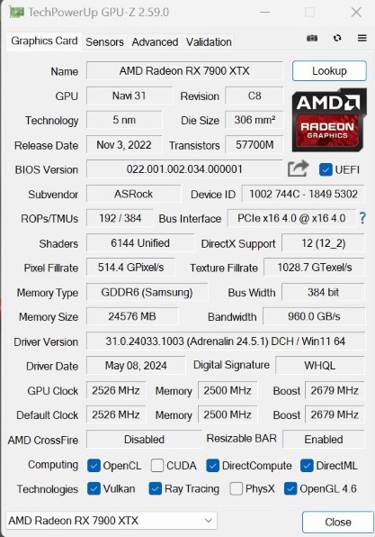 ASRock Radeon RX 7900 XTX Taichi White 24GB OC [PCIExp 24GB]投稿