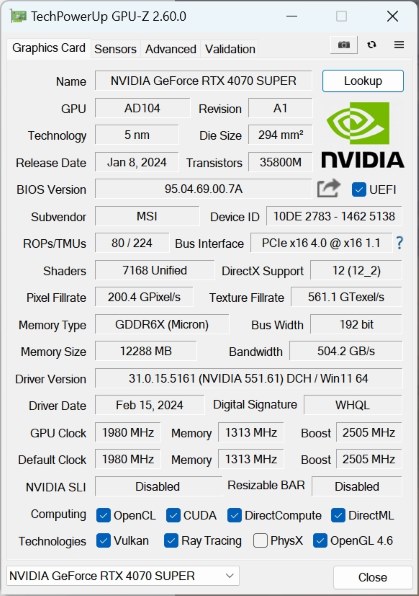 MSI GeForce RTX 4070 SUPER 12G VENTUS 2X OC [PCIExp 12GB MSI GeForce RTX 4070 SUPER 12G VENTUS 2X OC [PCIExp 12GB