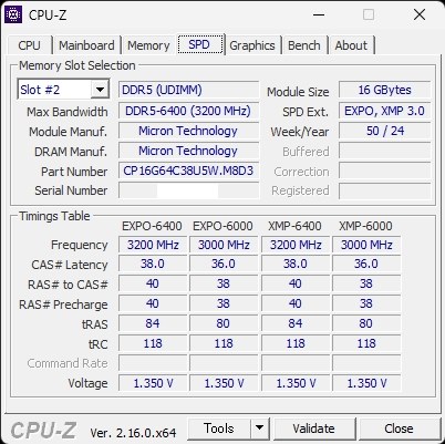 crucial CP2K16G64C38U5B [DDR5 PC5-51200 16GB 2枚組]のクチコミ